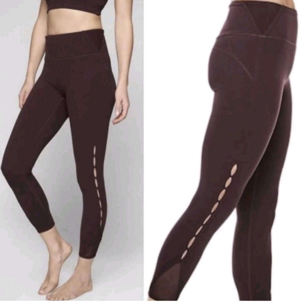 Athleta Burgady Maroon High Rise Peekaboo Powervita Mesh Leggings size XS